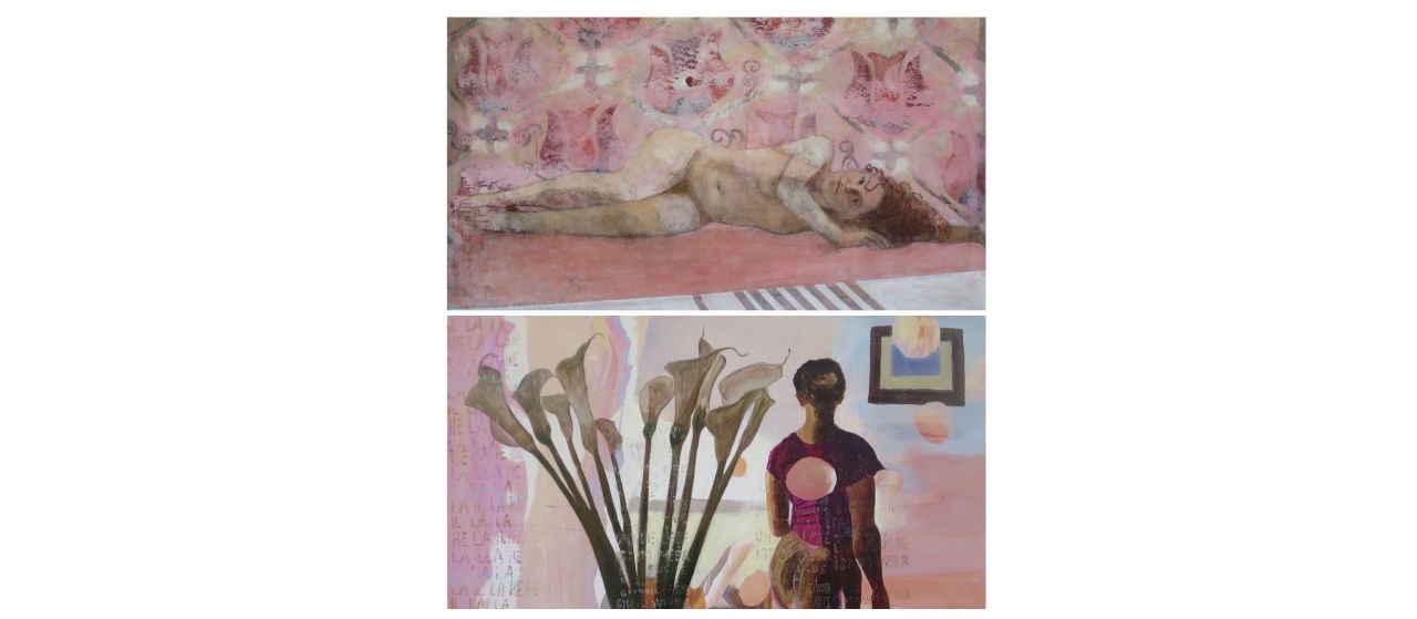 Oben: Julia Welther-Varga, "Tulpen", 2023, Acryl auf Leinen; Unten: Kurth Welther, "Calla", 2026, Öl auf Leinen